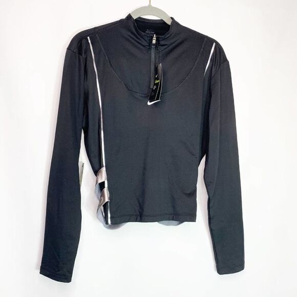 Nike Pro Hyperwarm Womens Black Activewear Tight Fit Half Zip Cropped Top Sz XXL - Picture 1 of 8